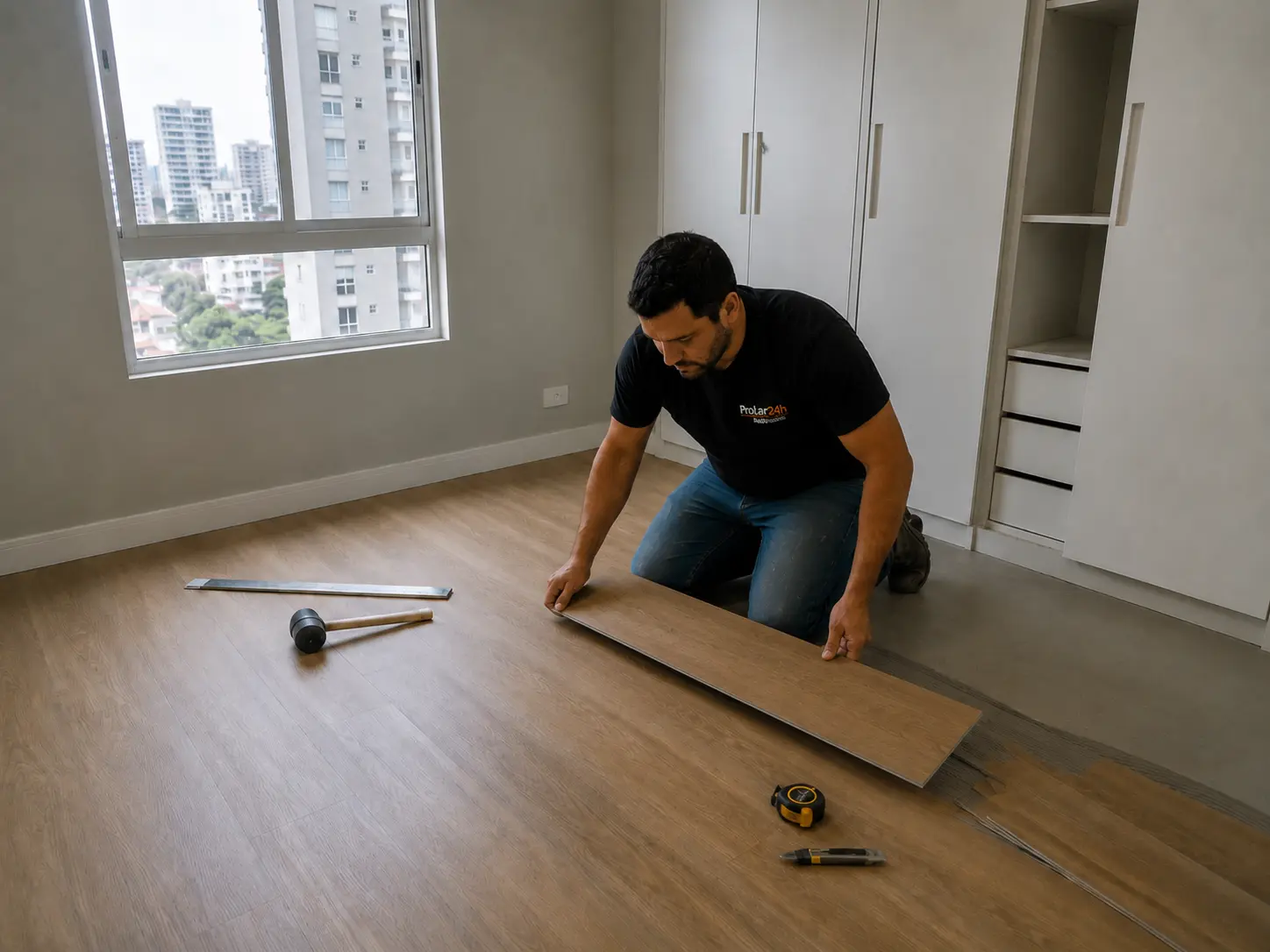 Instalação de piso em quarto