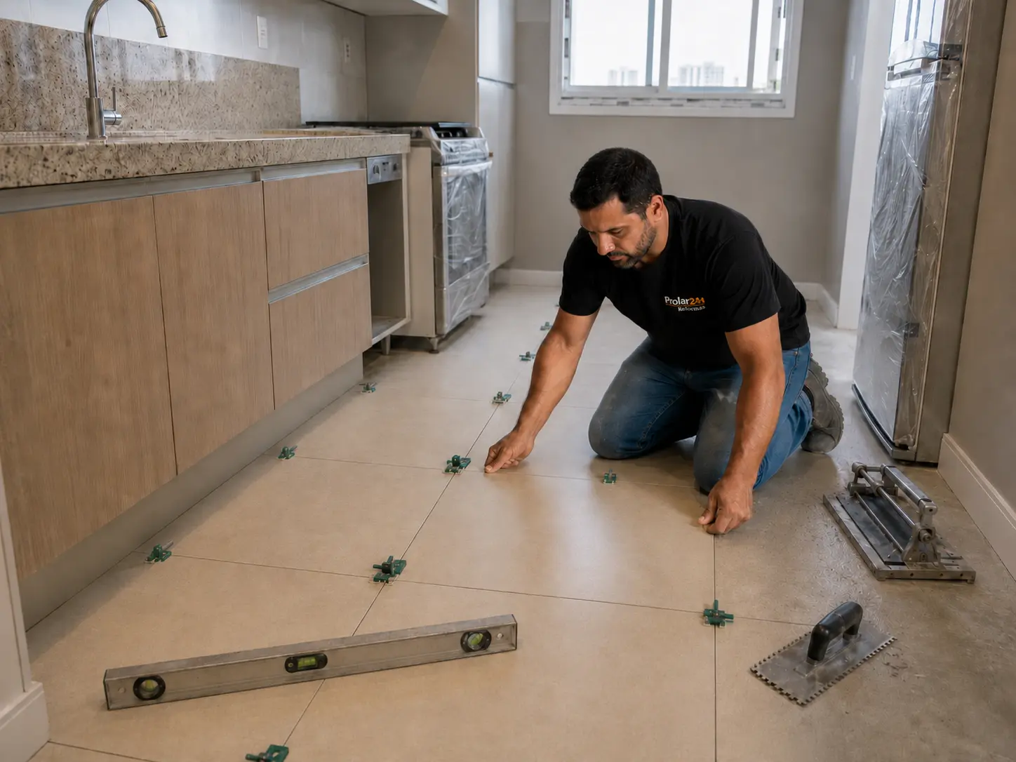 Instalação de piso vinílico em sala de estar