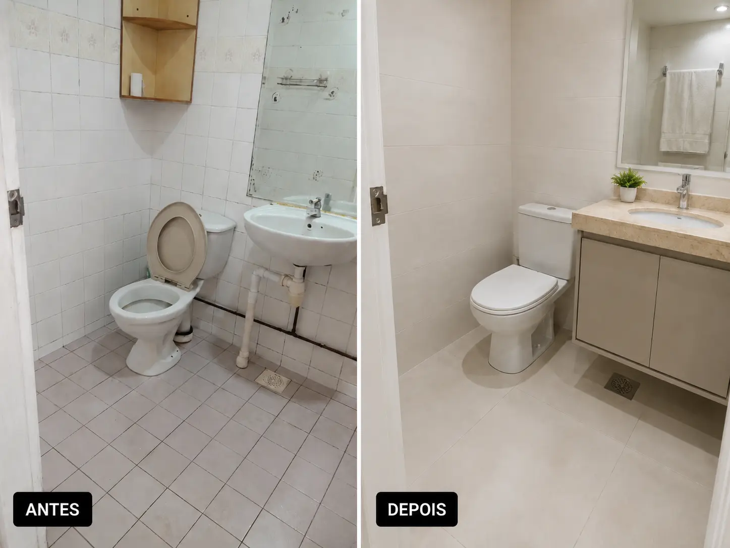 Reforma completa de banheiro com porcelanato e acabamento premium