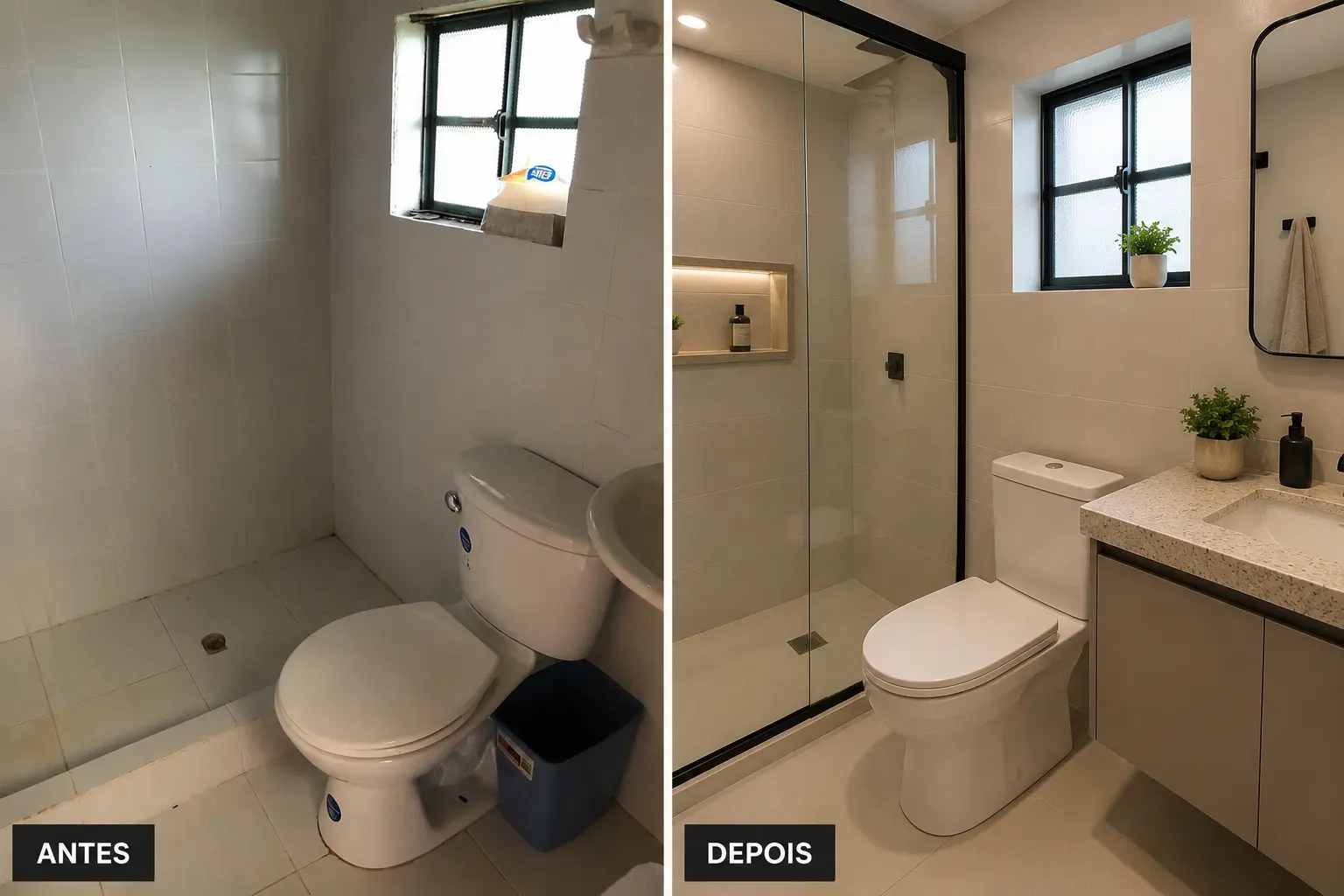 Lavabo moderno reformado com acabamento sofisticado