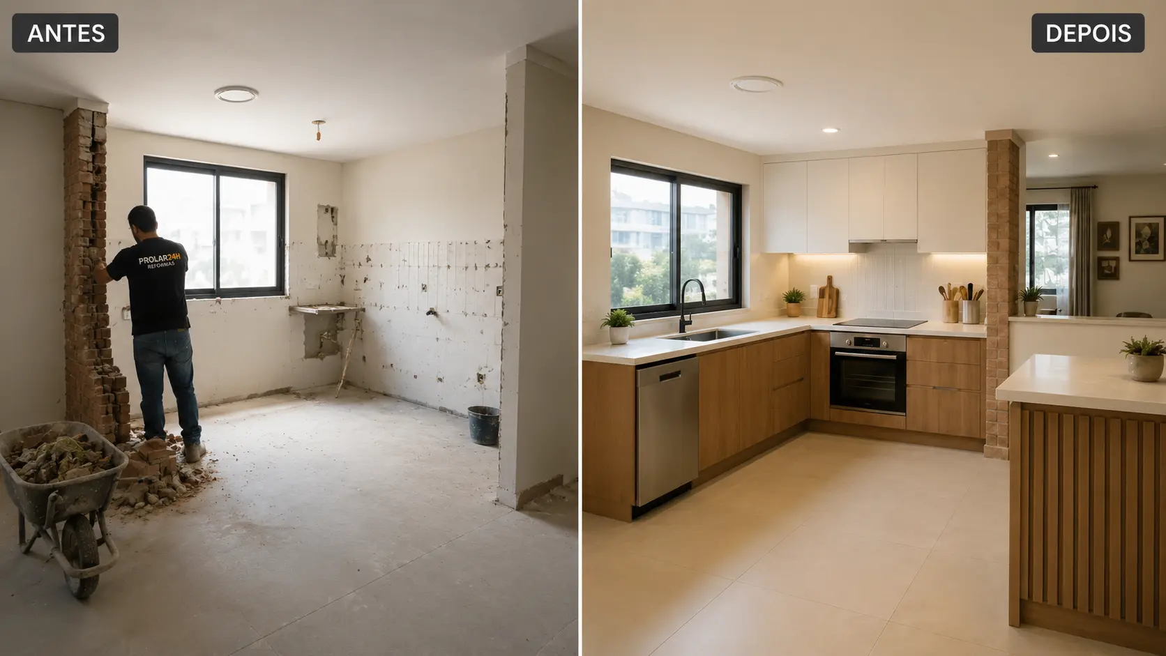 Antes e depois de reforma de cozinha planejada no Rio de Janeiro - Prolar24h Reformas